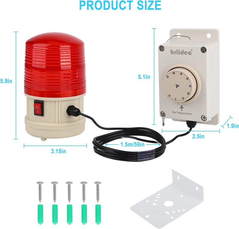 briidea Low Temperature Warning Light, Magnetic Base Design, Adjustable -10°F to 70°F Setting, Flashing Alert Activates Automatically Below Threshold for Unattended Protection - Image 5